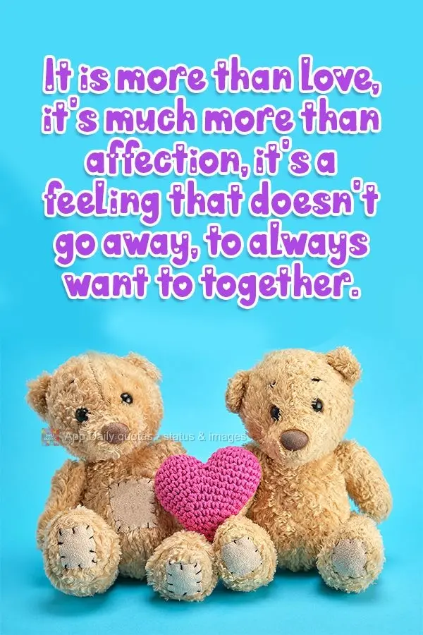 It is more than love, it's much more than affection, it's a feeling that doesn't go away, to always want to together.