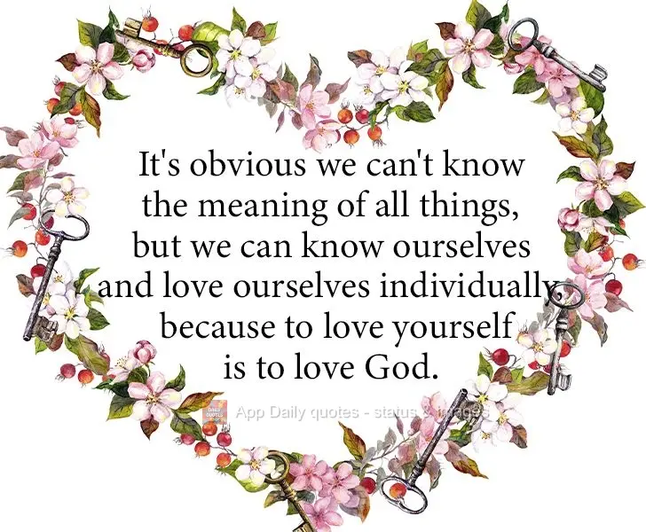 It's obvious we can't know the meaning of all things, but we can know ourselves and love ourselves individually, because to love oneself is to love God....