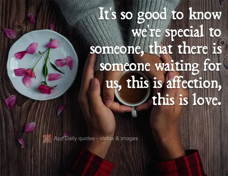 It's so good to know we're special to someone, that there is someone waiting for us. This is affection, this is love.