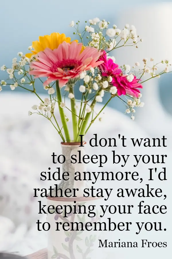 I don't want to sleep by your side anymore, I'd rather stay awake, memorizing your face to remember you. Mariana Froes