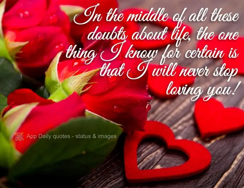 In the middle of all these doubts about life, the one thing I know for certain is that I will never stop loving you!