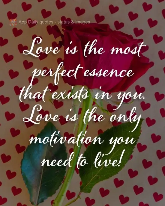 Love is the most perfect essence that exists in you. Love is the only motivation you need to live!