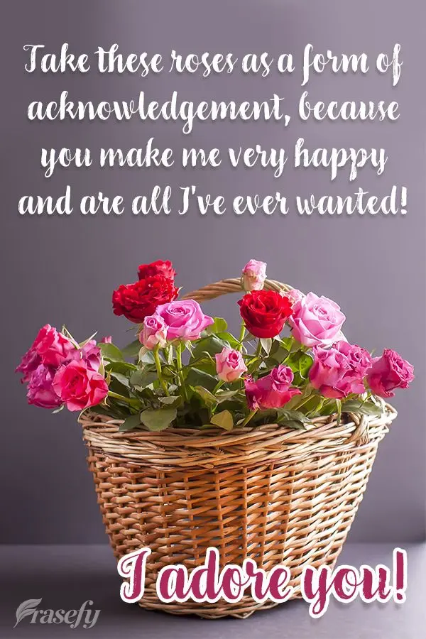 Take these roses as a form of appreciation, because you make me very happy and are all I've ever wanted! I adore you!
