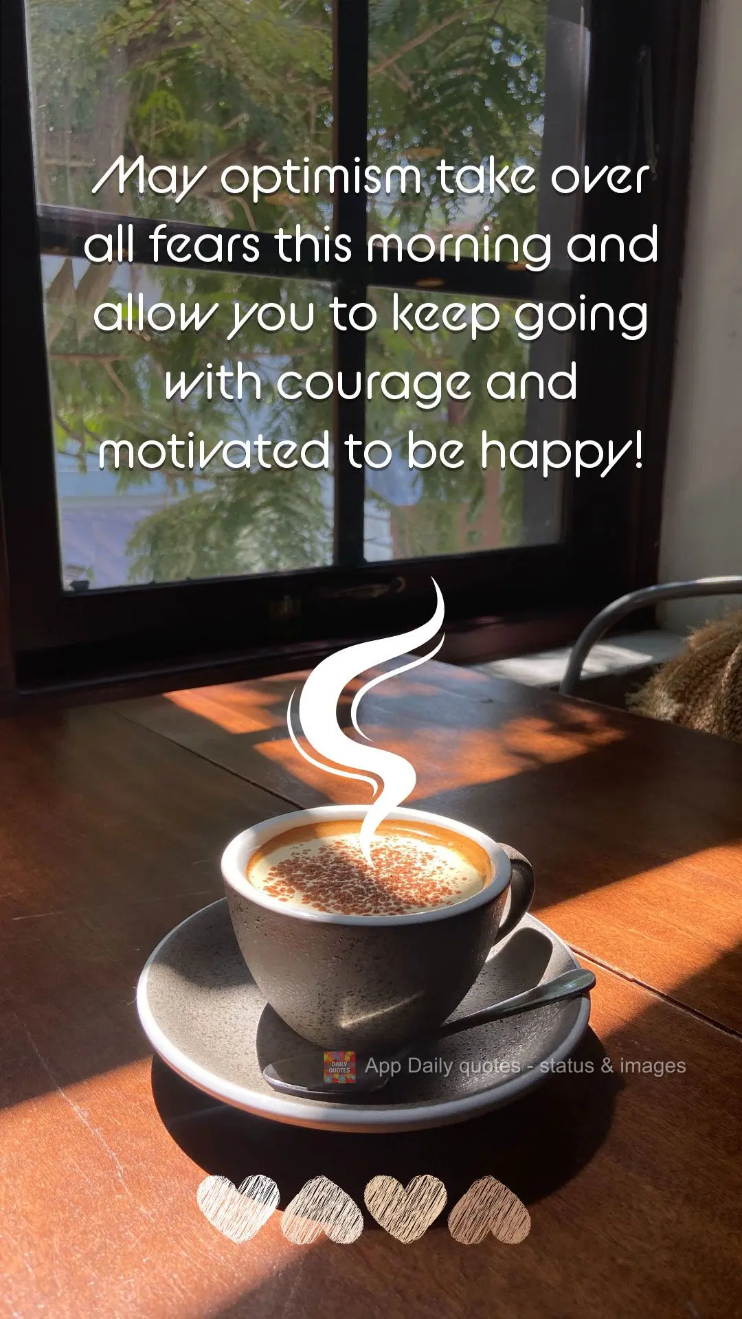 May optimism handle all your fears this morning and allow you to move forward with courage and motivated to be happy!