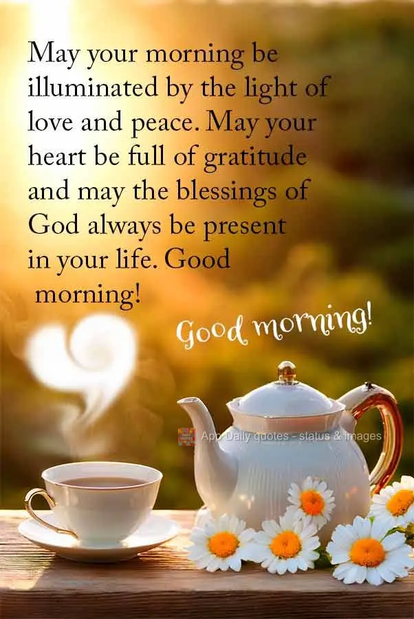 May your morning be illuminated by the light of love and peace. May your heart be full of gratitude and may the blessings of God always be present in you...