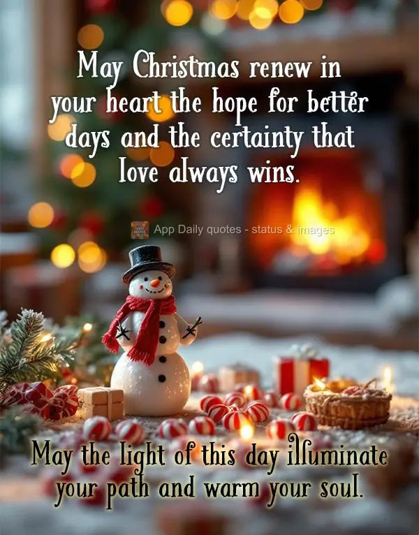 May Christmas renew in your heart the hope for better days and the certainty that love always wins. May the light of this day illuminate your path and wa...