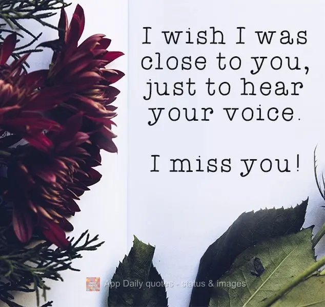 I wish I were close to you, just to hear your voice. I miss you!