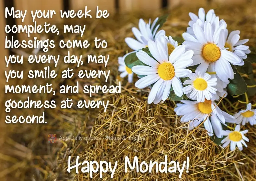 May your week be complete. May blessings come to you every day. May you smile in every moment and spread goodness every second.  Happy Monday! 