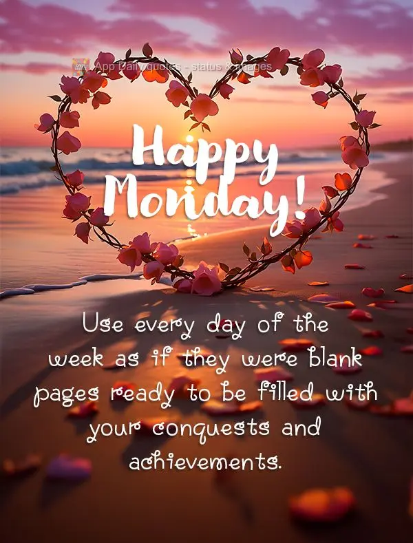 Use every day of the week as if they were blank pages ready to be filled with your conquests and achievements. Happy Monday!