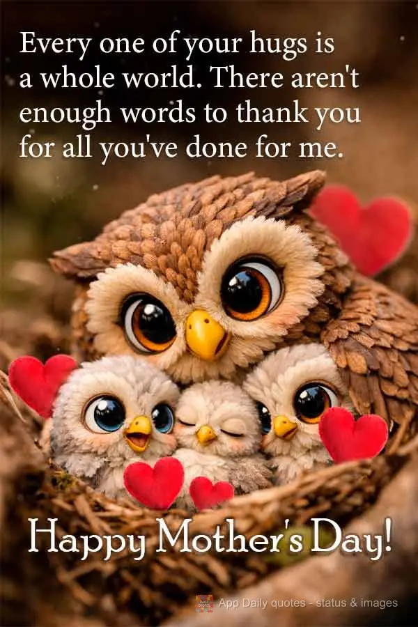 Every one of your hugs is a whole world. There aren't enough words to thank you for all you've done for me. Happy Mother's Day!