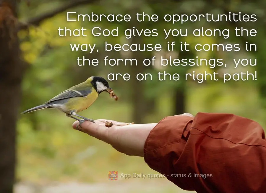 Embrace the opportunities that God grants you along the way, because if they come in the form of blessings, you are on the right path!