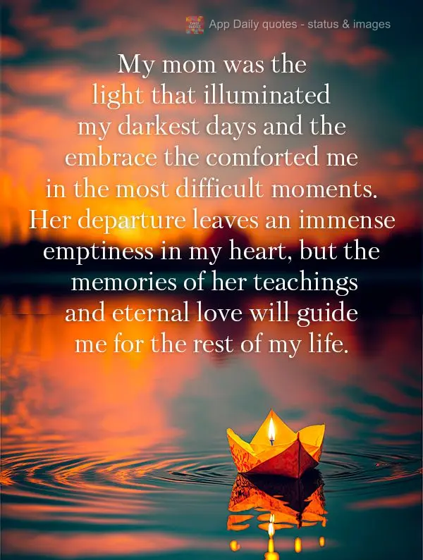 My mom was the light that illuminated my darkest days and the embrace the comforted me in the most difficult moments. Her departure leaves an immense emp...