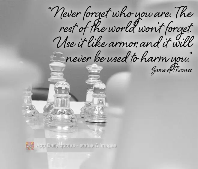 "Never forget who you are. The rest of the world won't forget. Use it like armor, and it will never be used to harm you."  Game of Thrones