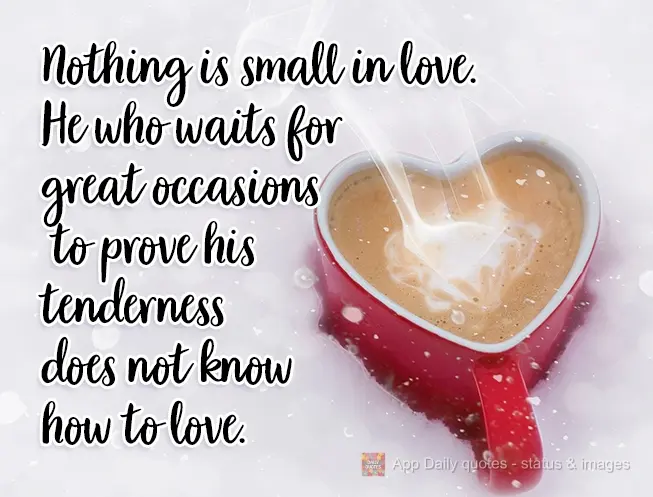 Nothing is small in love. He who waits for great occasions to prove his tenderness does not know how to love.