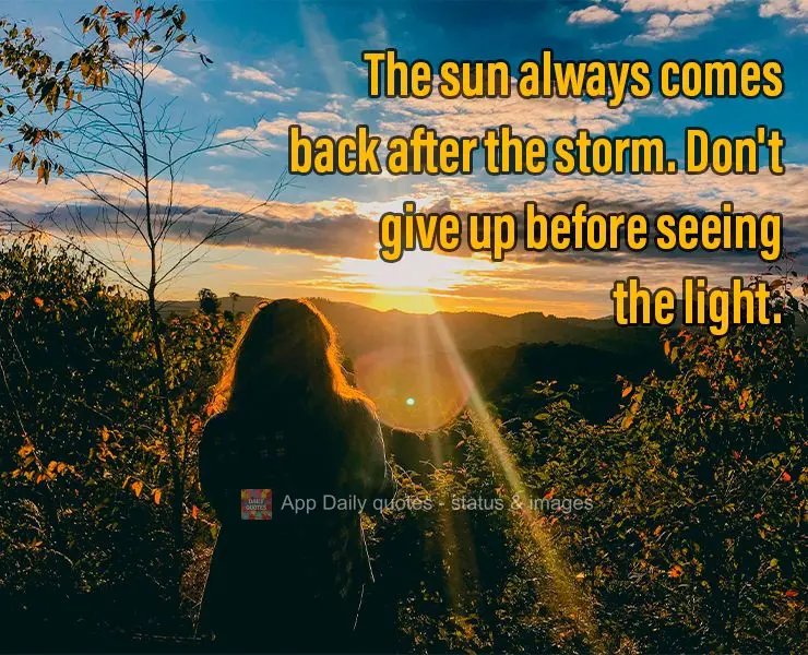 The sun always comes back after the storm. Don't give up before seeing the light.