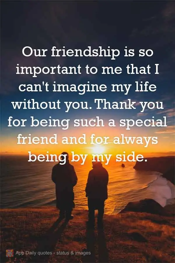 Our friendship is so important to me that I can't imagine my life without you. Thank you for being such a special friend and for always being by my side....