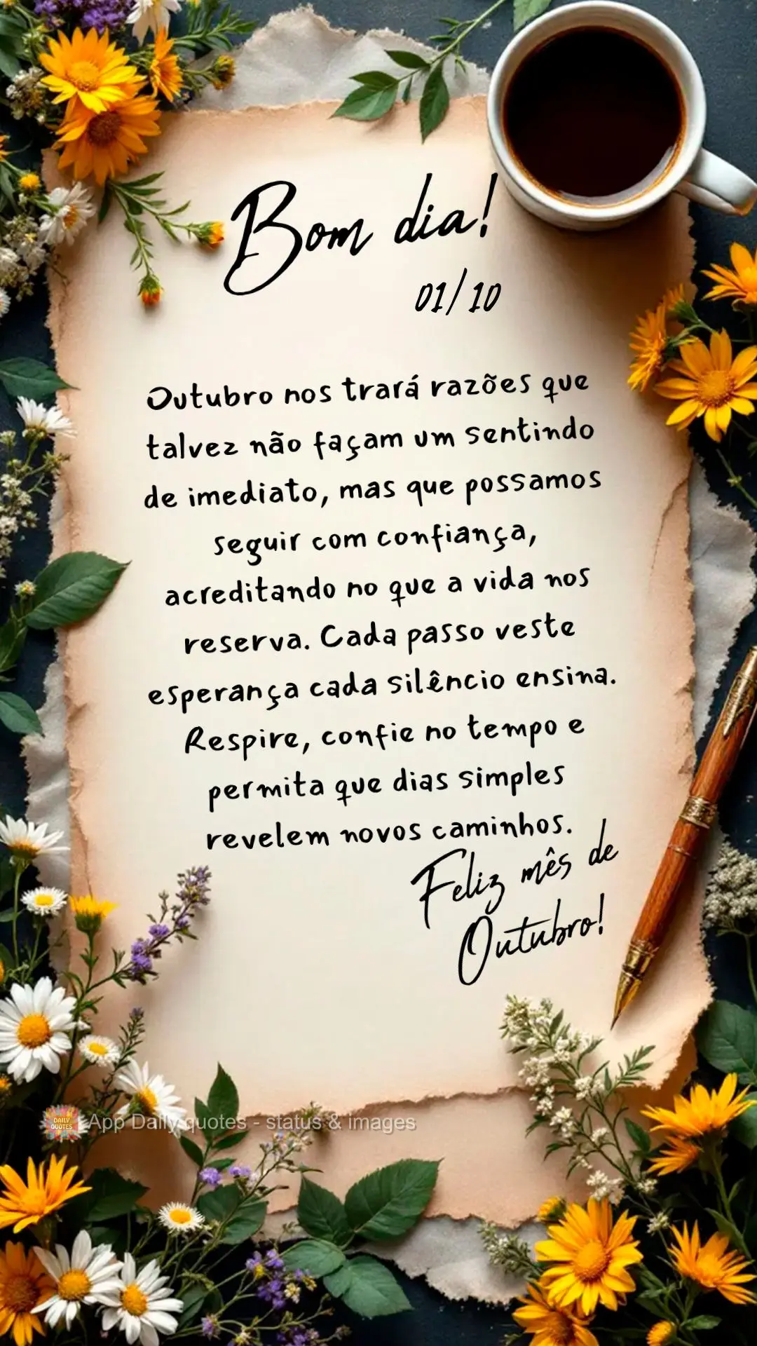 Outubro nos trará razões que talvez não façam um sentindo de imediato, mas que possamos seguir com confiança, acreditando no que a vida nos reserva....