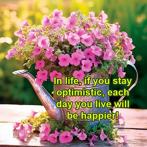In life, if you stay optimistic, each day you live will be happier!