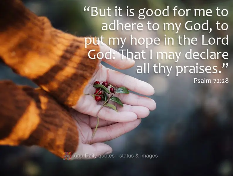 "But it is good for me to adhere to my God, to put my hope in the Lord God: That I may declare all thy praises." Psalm 72:28