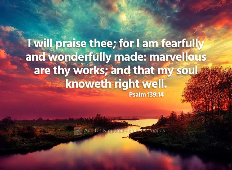 I will praise thee; for I am fearfully and wonderfully made: marvellous are thy works; and that my soul knoweth right well. Psalm 139:14