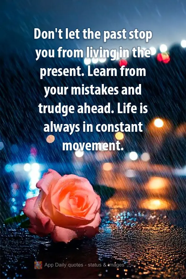 Don't let the past stop you from living in the present. Learn from your mistakes and trudge ahead. Life is always in constant movement.