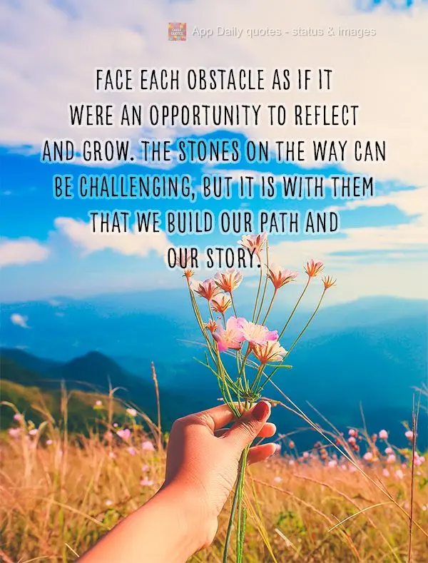 Face each obstacle as if it were an opportunity to reflect and grow. The stones on the way can be challenging, but it is with them that we build our path...