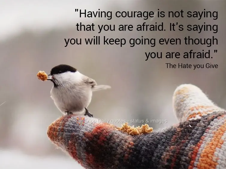 "Having courage is not saying that you are afraid. It's saying you will keep going even though you are afraid." The Hate you Give