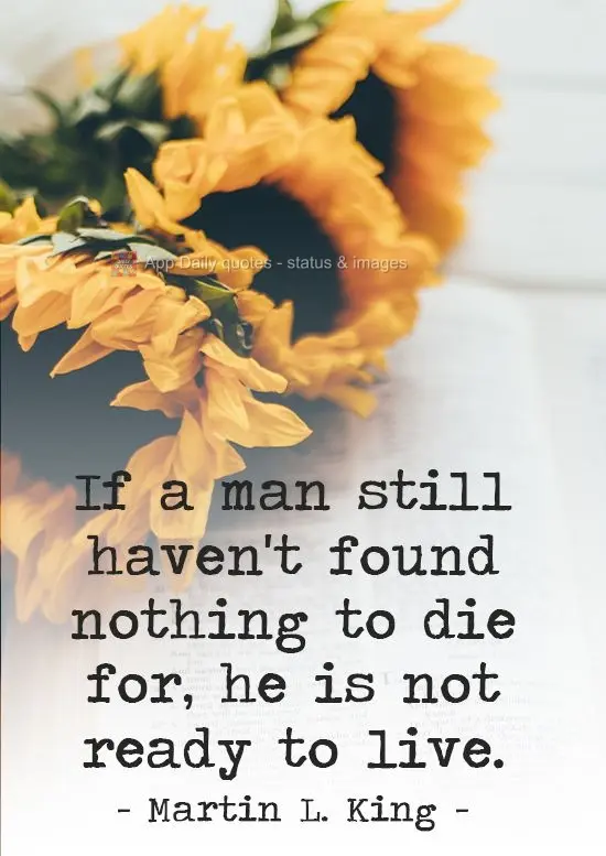 If a man still hasn't found anything to die for, he is not ready to live. Martin Luther King