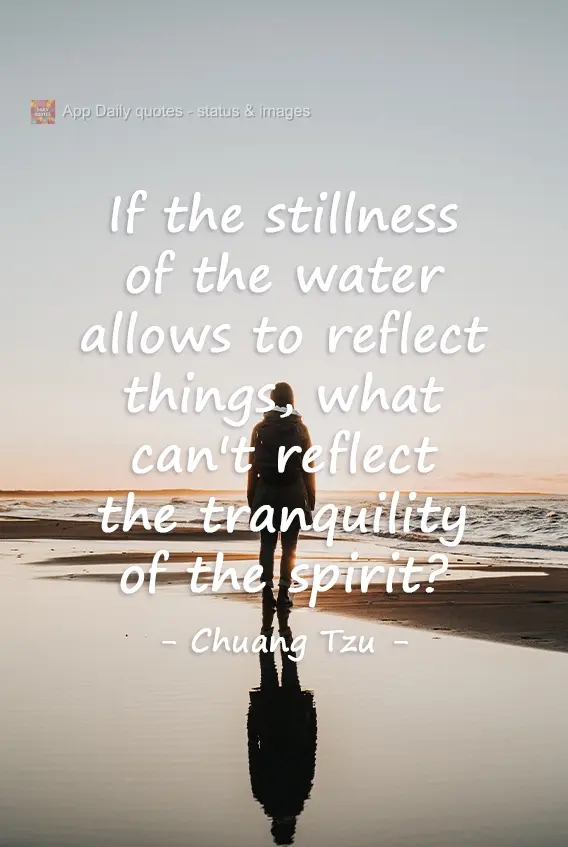 If the stillness of the water reflects things, what can't reflect the tranquility of the spirit? Chuang Tzu