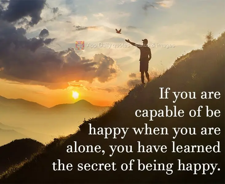 If you are capable of being happy when you are alone, you have learned the secret to being happy.
