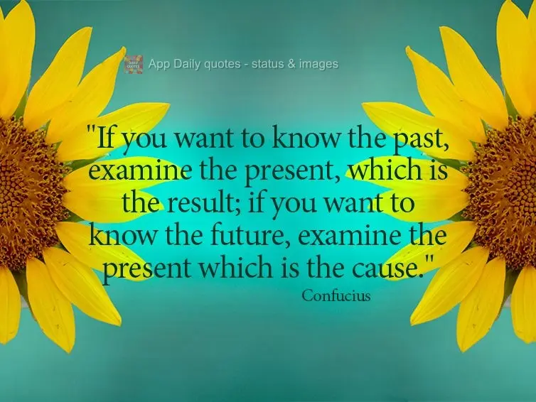 "If you want to know the past, examine the present, which is the result; if you want to know the future, examine the present which is the cause." Confuci...