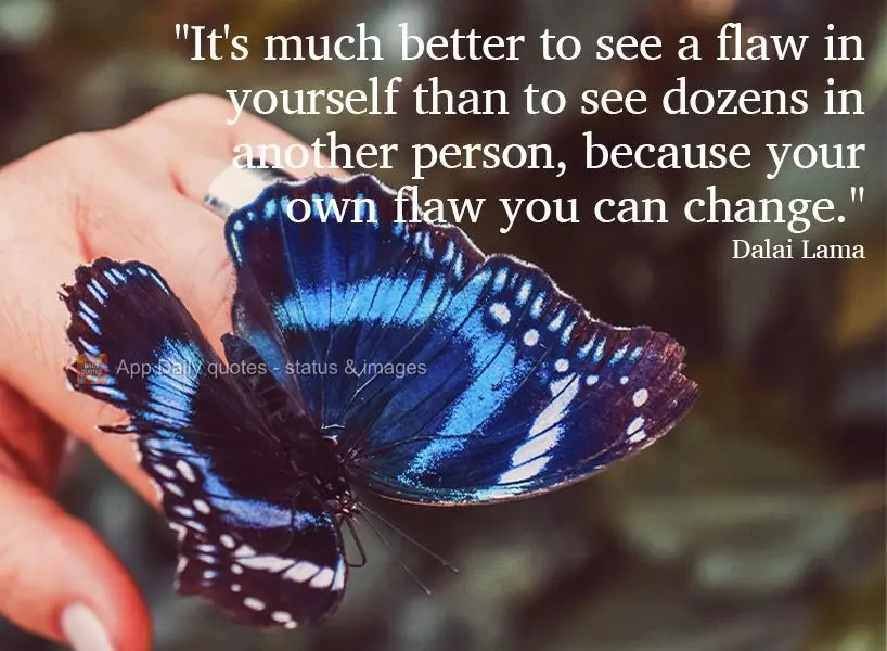 "It's much better to see a flaw in yourself than to see dozens in another person, because your own flaw, you can change." Dalai Lama