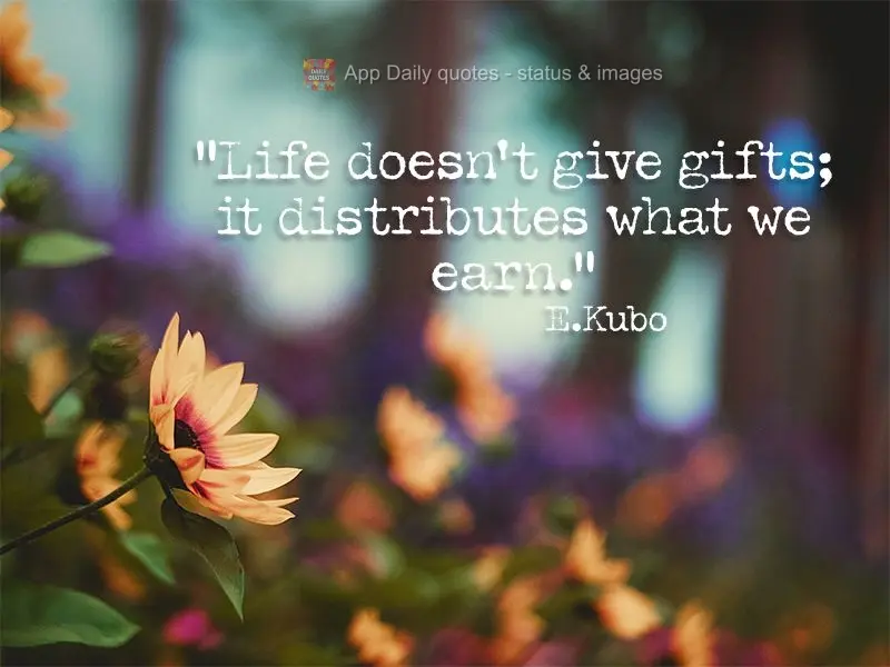 "Life doesn't give gifts; it distributes what we earn."  E.Kubo