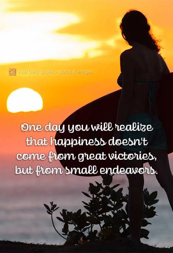 One day you will realize that happiness doesn't come from great victories, but from small endeavors.