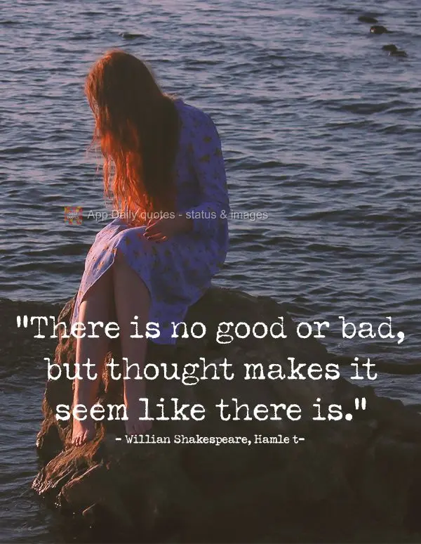 "There is no good or bad, but thought makes it seem like there is." Willian Shakespeare, Hamlet
