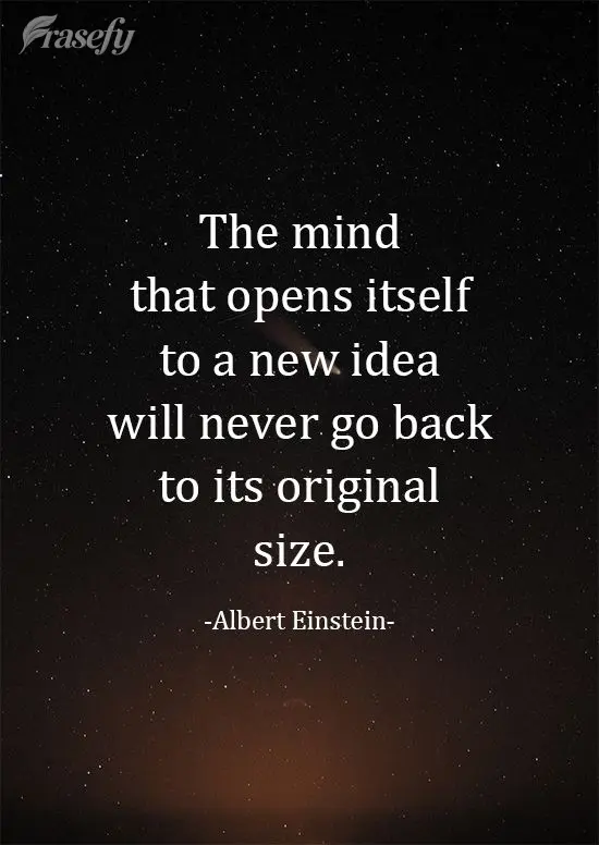 A mente que se abre a uma nova ideia jamais voltará ao seu tamanho original.  Albert Einstein