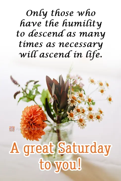 Only those who have the humility to descend as many times as necessary will ascend in life. Have a great Saturday!