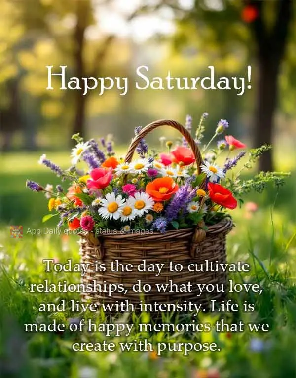 Today is the day to cultivate relationships, do what you love, and live with intensity. Life is made of happy memories that we create with purpose. Happy...