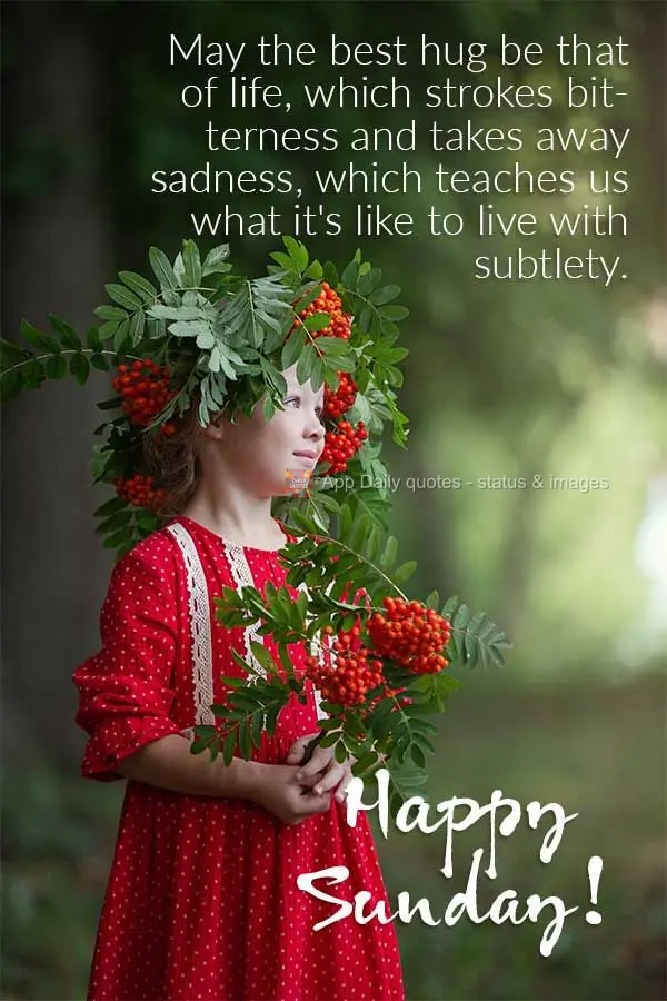 May the best hug be life's embrace, which strokes bitterness and takes away sadness, which teaches us what it's like to live with subtlety. Happy Sunday!...