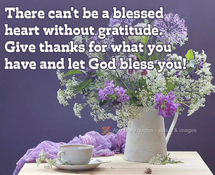 There can't be a blessed heart without gratitude. Give thanks for what you have and let God bless you! 