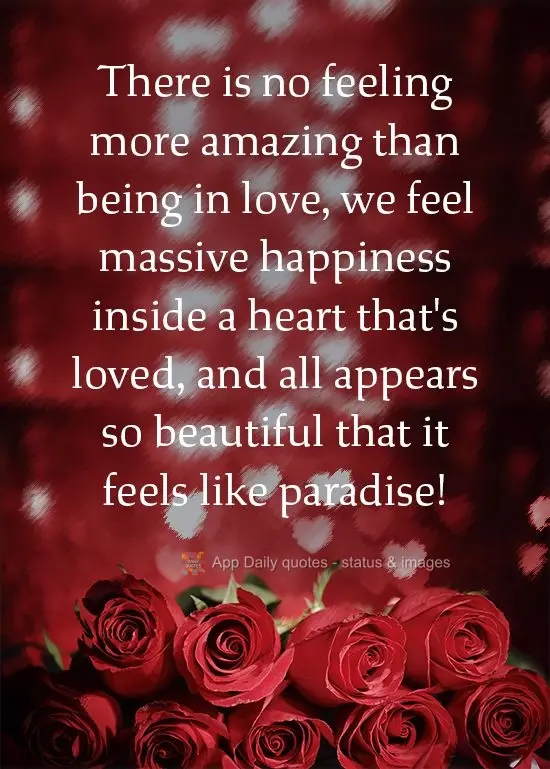 There is no feeling more amazing than being in love. There's great happiness inside a heart that's loved, and everything seems so beautiful that it feels...
