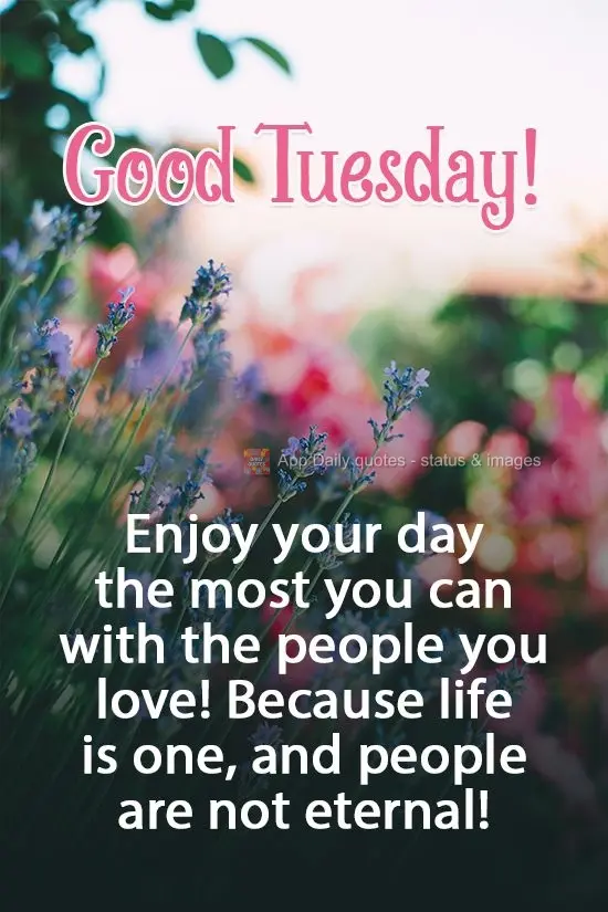 Enjoy your day the best you can with the people you love! Because you only live one life, and people are not eternal! Have a good Tuesday!