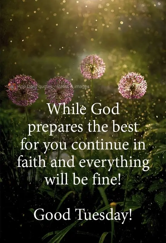 While God prepares the best for you, keep up faith and everything will be fine. Have a good Tuesday!