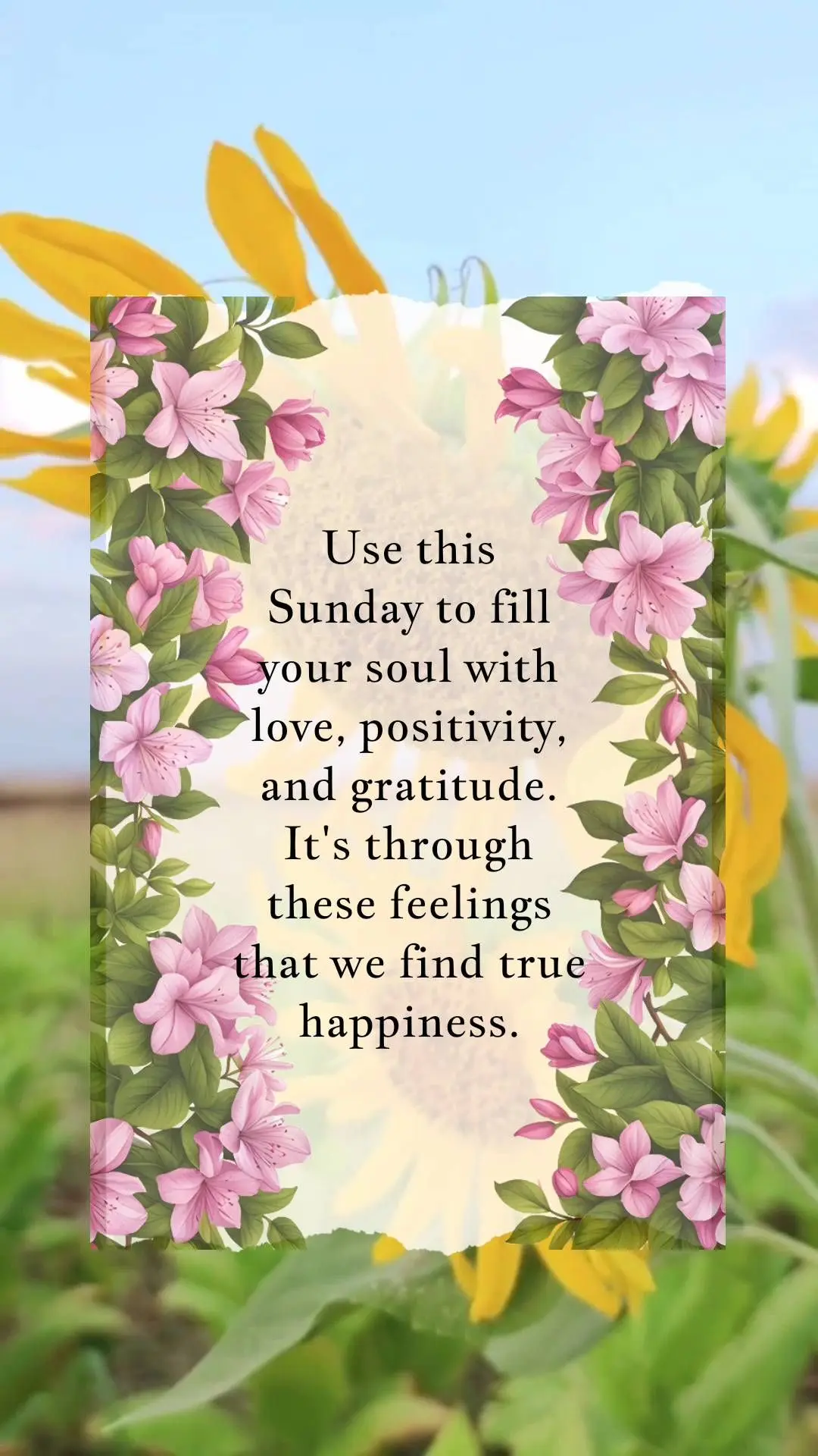 Use this Sunday to fill your
soul with love, positivity,
and gratitude.
It's through these feelings that we find
true happiness.