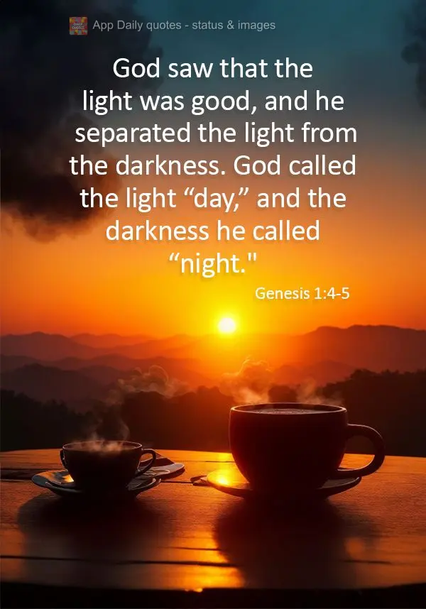 God saw that the light was good, and he separated the light from the darkness. God called the light “day,” and the darkness he called “night." Gene...