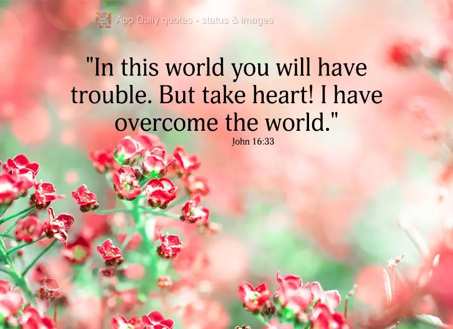 "In this world you will have trouble. But take heart! I have overcome the world." John 16:33