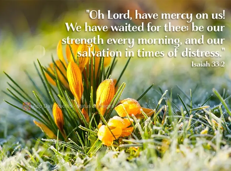 "Oh Lord, have mercy on us! We have waited for thee; be our strength every morning, and our salvation in times of distress." Isaiah 33:2