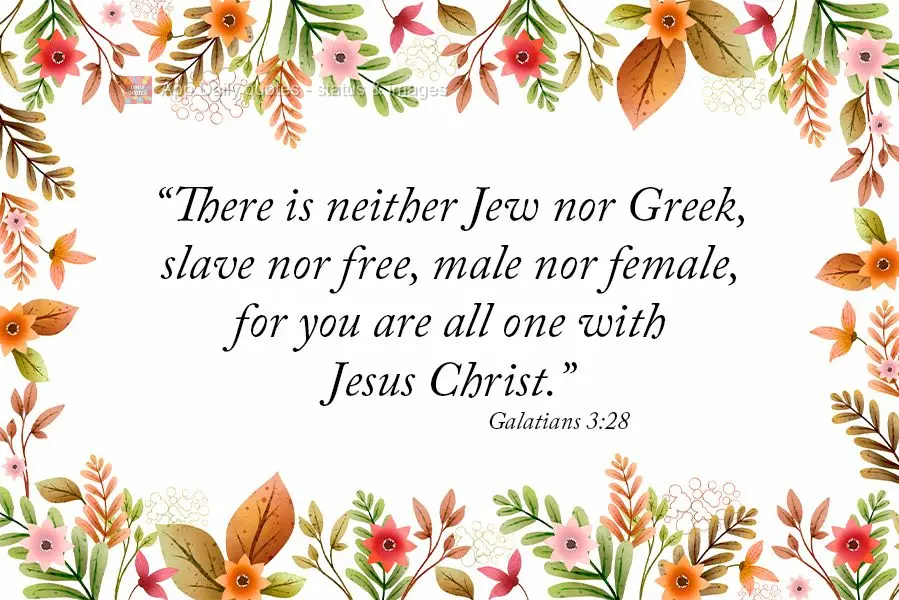 "There is neither Jew nor Greek, slave nor free, male nor female, for you are all one with Jesus Christ." Galatians 3:28
