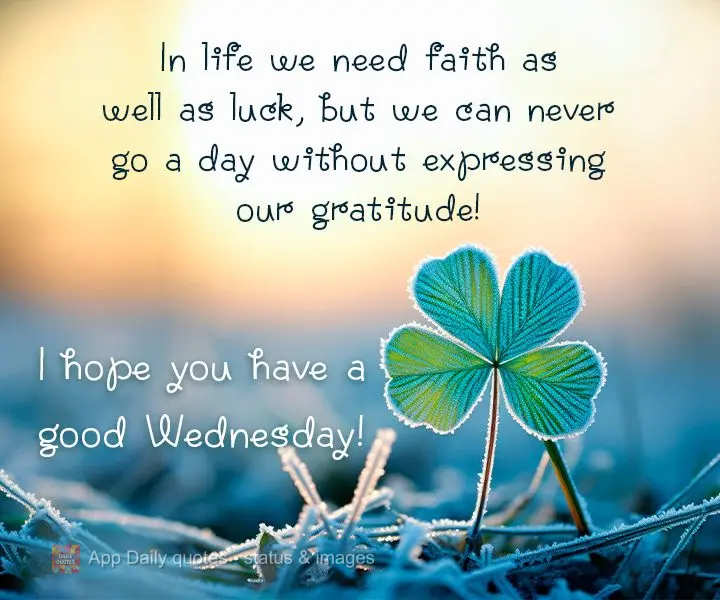 In life we need faith as well as luck, but we can never go a day without expressing our gratitude!  I hope you have a good Wednesday!