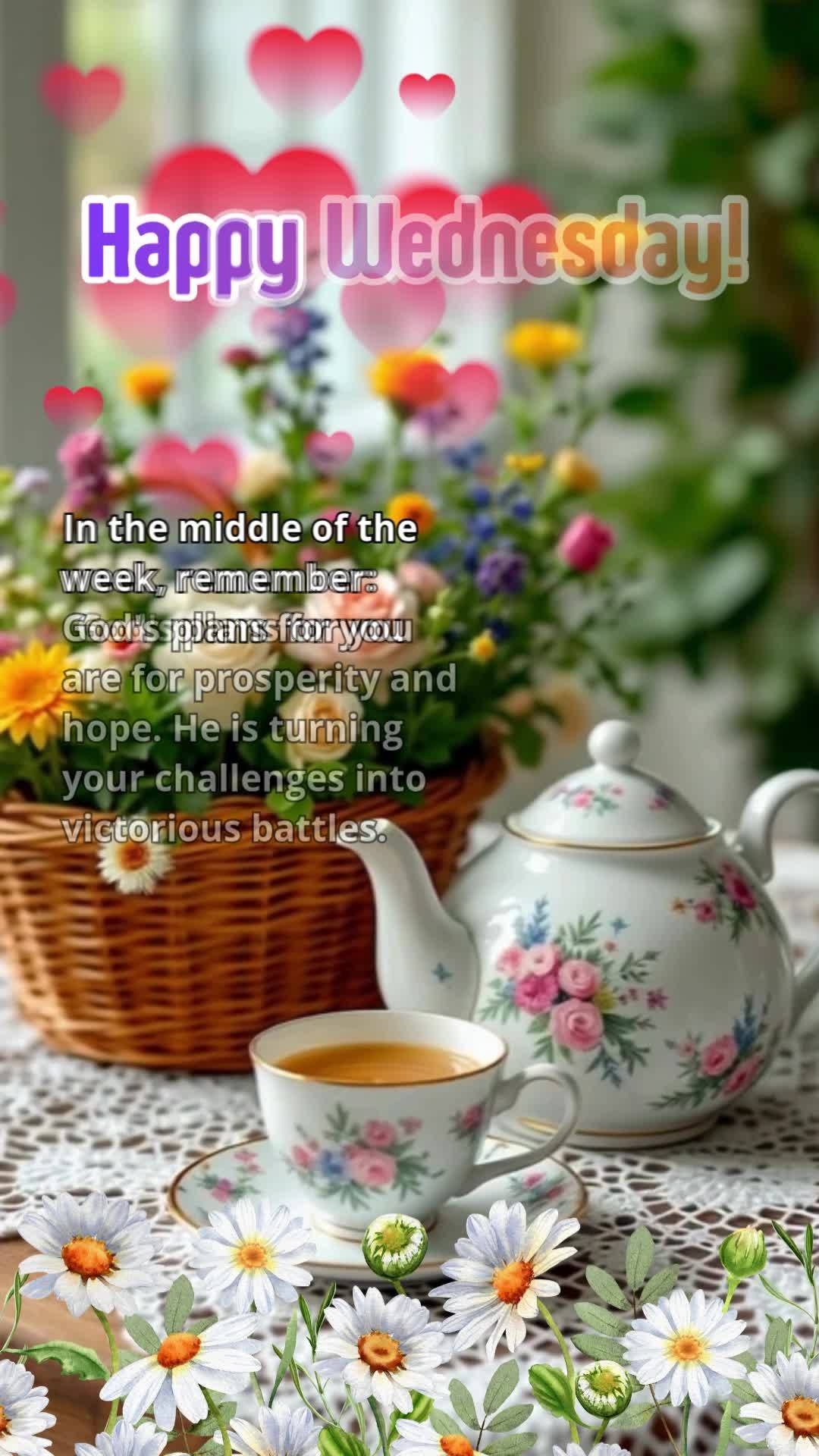 In the middle of the week, remember: God's plans for you are for prosperity and hope. He is turning your challenges into victorious battles. Happy Wednes...